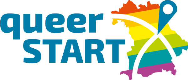 Queerstart Bayern Logo. Unterstützung für queere Jugendgruppen in ländlichen Räumen.